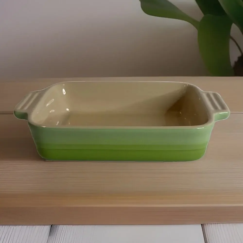 Vintage Le Creuset Stoneware Rectangular Baking Dish Green Ombre 8” EUC